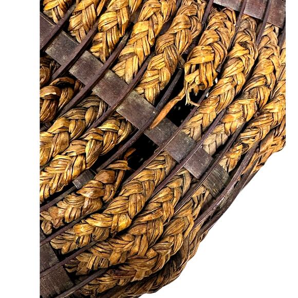Hand Woven Folk Art Braided Vintage 12" Sewing Basket with Lid - Picture 5 of 6